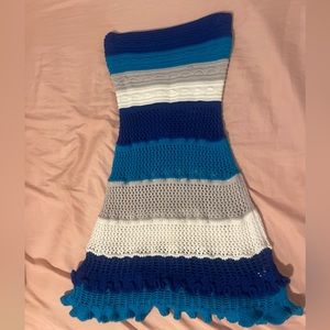 Women color black lettuce trim pointelle knitted tube bodycon mini sweater dress